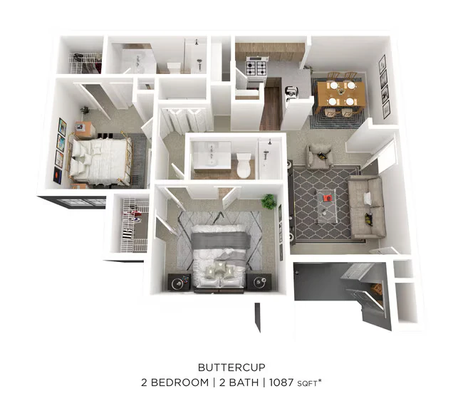 Two Bedroom 2 Bath - 1,087 sqft 28-2832 floor plan